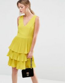 Oasis V Neck Pleat Tiered Dress at asos com at Asos