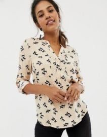 Oasis collarless shirt with pocket detail in horse print at asos com at Asos