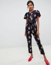 Oasis jumpsuit with ruffle cap sleeves in floral print at asos com at Asos