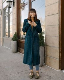 Oat Houndstooth Coat - Blue at Garmentory