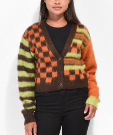 Obey Amber Dark Oak Crop Cardigan Sweater at Zumiez