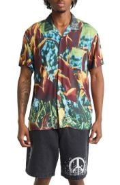 Obey Bloom Regular Fit Floral Short Sleeve Button-Up Shirt in Orange Mul  at Nordstrom