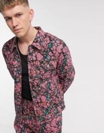 Obey Botch all-over print denim jacket in coral multi at ASOS