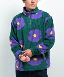 Obey Evens Green Purple Mock Neck Fleece Sweatshirt at Zumiez