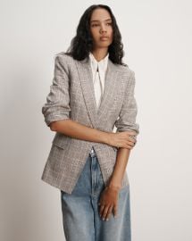 Obie Linen Dickey Jacket in Off White Plaid Multi at Veronica Beard