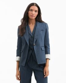 Obie Pinstripe Dickey Jacket in Navy at Veronica Beard