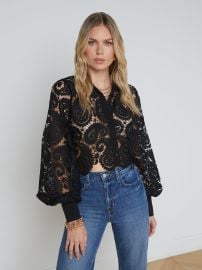 Odelia Cropped Paisley Lace Blouse in Black L39AGENCE at L'Agence