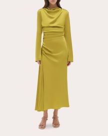 Odessa Satin Draped Midi Dress at Olivela