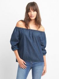 Off-Shoulder Denim Top in Dark Indigo by Gap at Gap