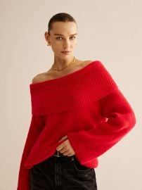 Off-Shoulder Ribbed Sweater at Commense