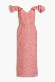 Off The Shoulder Pleated Cloque Midi Dress at The Outnet