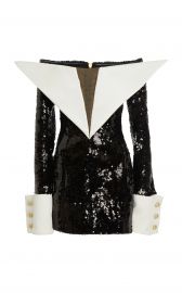 Off-The-Shoulder Sequin Satin Dress by Balmain at Moda Operandi