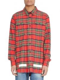 Off-White - Frayed Check Wool   Cotton Button-Down Shirt at Saks Fifth Avenue