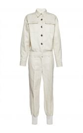 Off White Cotton And Linen Twill Jumpsuit at Modaoperandi