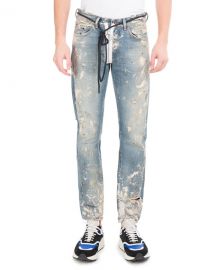 Off-White Diagonal Arrows Slim Vintage Paint Jeans   Neiman Marcus at Neiman Marcus