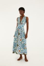 Off-White Flora Tile Scallop Euroflax™ Premium Linen Maxi Dress at FARM Rio