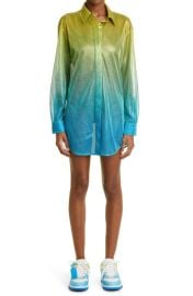 Off-White Gender Inclusive DégradLong Sleeve Shimmer Shirtdress at Nordstrom