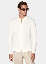 Off-White Merino Long Sleeve Polo Cardigan in Pure Wool SUITSUPPLY at Suitsupply