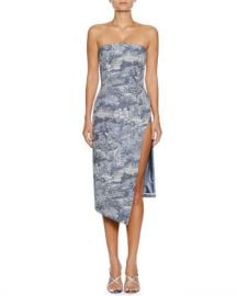 Off-White Tapestry Strapless Side-Split Midi Dress at Neiman Marcus