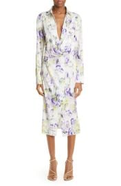 Off-White Twist Floral Long Sleeve Crêpe de Chine Midi Dress at Nordstrom