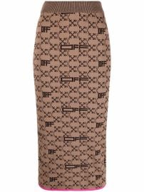 Off-White intarsia-knit Arrows-logo Pencil Skirt Brown at Farfetch