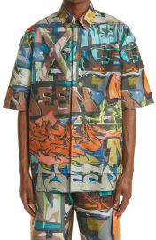 Off White x Neen Graffiti Print Short Sleeve Button Up Shirt at Nordstrom