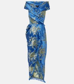 Off-shoulder jacquard midi dress in blue - Etro at Mytheresa