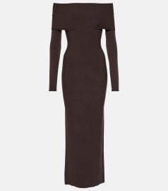 Off-shoulder jersey midi dress in brown - Alaia at Mytheresa