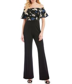 Off-the-Shoulder Floral Embroidered Popover Jumpsuit by Adrianna Papell at Dillards