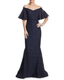 Off-the-Shoulder Lace Mermaid Gown by Rickie Freeman for Teri Jon at Neiman Marcus