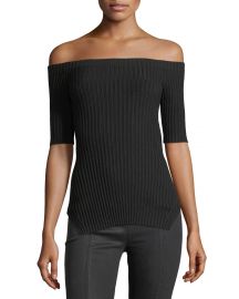 Off-the-Shoulder Short-Sleeve Ribbed Silk Top at Bergdorf Goodman