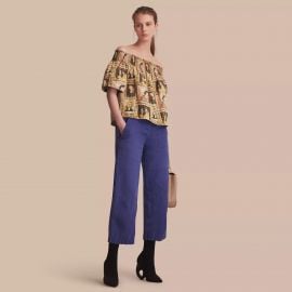 Off-the-shoulder Framed Heads Print Cotton Top by Burberry at Burberry