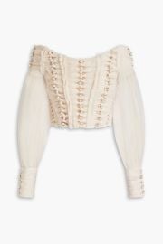 Off-the-shoulder cropped embellished tulle top at The Outnet