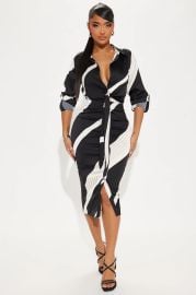 Office Elegance Satin Midi Dress - BlackWhite Fashion Nova at Fashion Nova