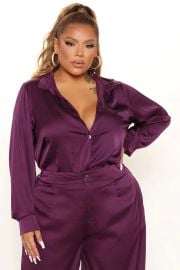 Office Favorite Satin Pant Set - Plum   Matching Sets at Fashion Nova