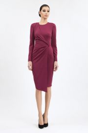 Office Jewel Neckline Long Sleeve Suplice Knee Dress at Atlasday