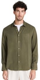 Officine Generale Benoit Garment Dye Contrast Stitch Shirt Olive Night S at Shopbop