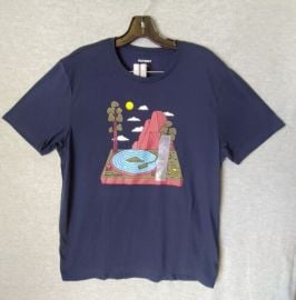 Old Navy Adult T Shirt Size Large Blue Short Sleeve Record Player Camping New eBay at eBay