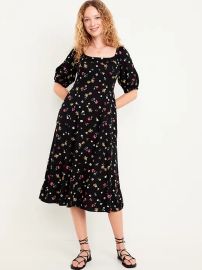 Old Navy Fit Flare Crepe Midi Dress in Black Floral at Old Navy