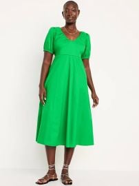 Old Navy Puff Sleeve Midi Swing Dress in Beach Cruiser Green at Old Navy