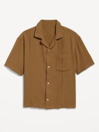 Old Navy Short Sleeve Cropped Heavyweight Camp Shirt in Grasscloth at Old Navy