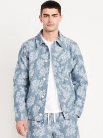 Old Navy Textured Floral Shirt Jacket in blue floral at Old Navy