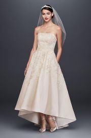 Oleg Cassini  Embroidered Satin High-Low Wedding Dress at Davids Bridal