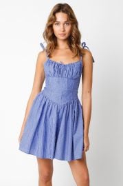 Olivaceous AGNES DRESS Shoulder Tie Dress - BLUE WHITE STRIPE Blue Star Bazaar CT at Blue Star Bazaar