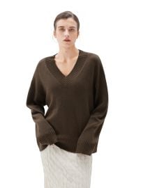 Olive / XS Cashmere Oversized V Neck Sweater at Suuksess