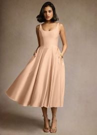 Olivia Blush Pink Pleated Midi Dress Azazie at Azazie