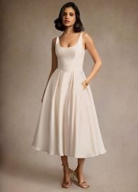Olivia Cream Pleated Midi Dress Azazie at Azazie