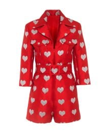 Olivia Red Heart Print Silk Jacquard Playsuit Lisou at Lisou