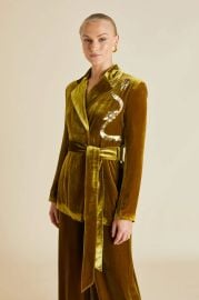 Olivia Von Halle Jagger August Gold Embellished Silk Velvet Pyjamas at Olivia von Halle