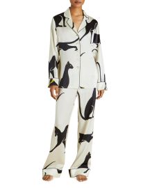 Olivia Von Halle Lila Cat-Print Silk Pajama Set at Neiman Marcus